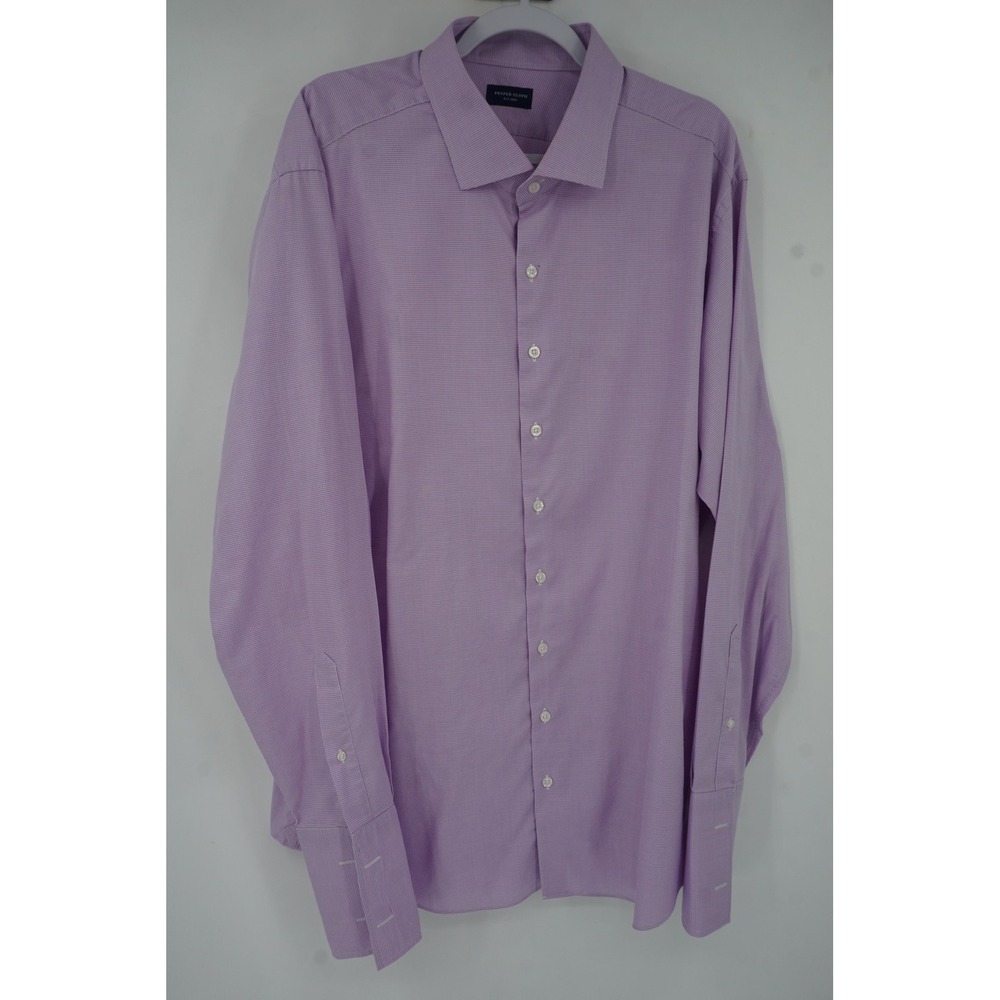 Proper Cloth Dress Shirt Purple Gingham Spread French Cuff 20 36 Athletic L XL